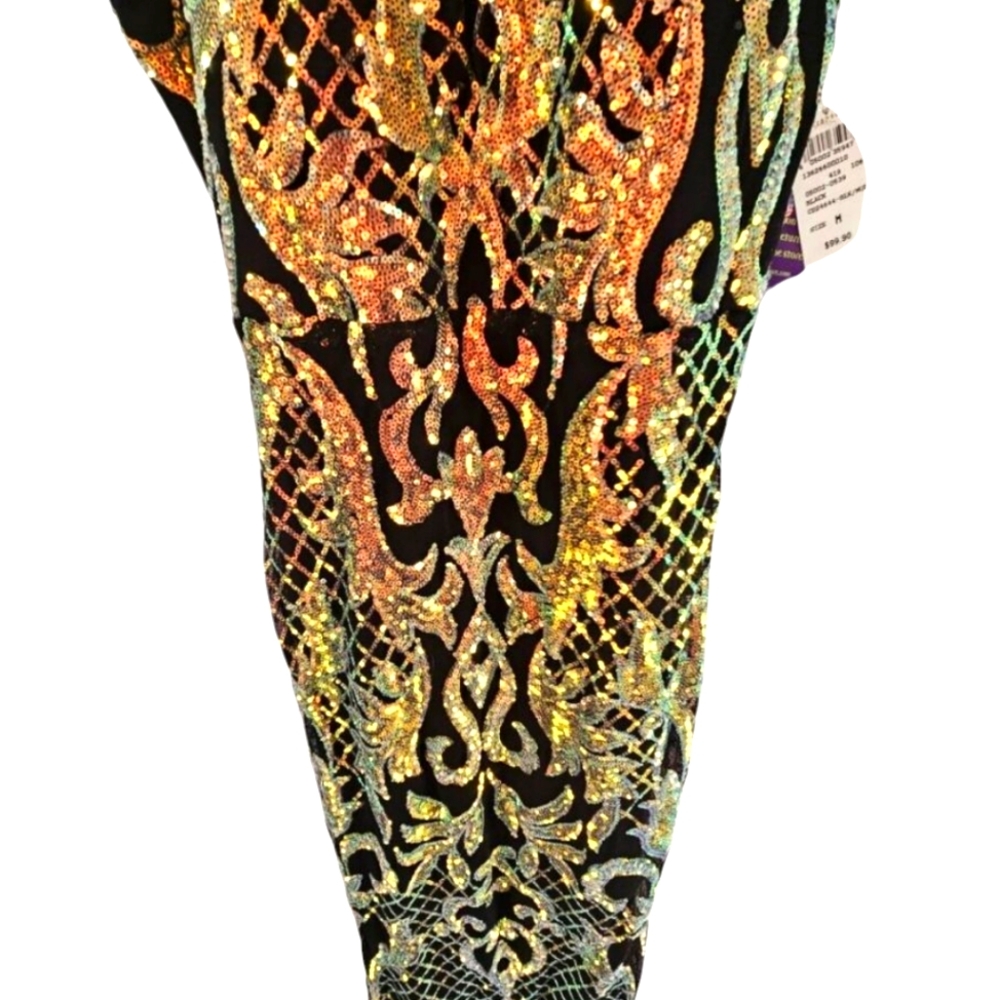 NWT - Windsor - Black Iridescent Sequin Maxi Scroll Dress - Size Medium - Picture 7 of 12